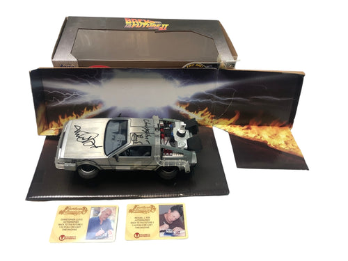 Michael J. Fox Christopher Lloyd Autographed Deloreon Back To The Future Car