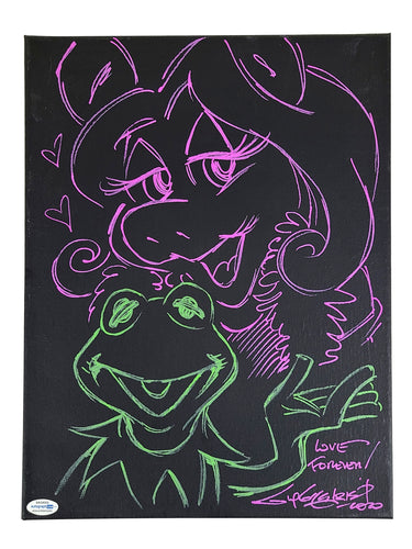 Guy Gilchrist Hand Drawn Autographed Kermit Miss Piggy Muppets Art Canvas