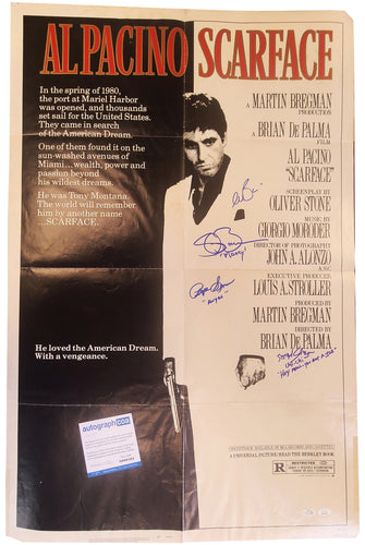 Scarface Cast Al Pacino Plus Signed 1983 Original Poster w Quotes