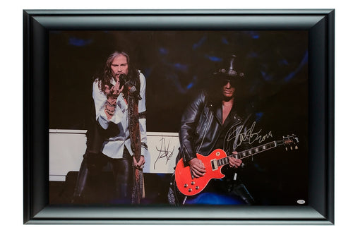 Aerosmith Steven Tyler Guns N Roses Slash Autographed 24x36 Framed Canvas ACOA