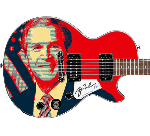 George W Bush Autographed Gibson Epiphone Les Paul Photo Graphics Guitar ACOA