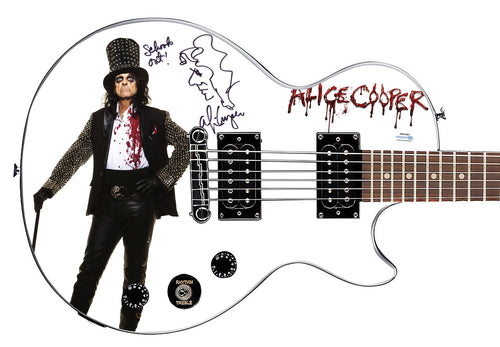 Alice Cooper Signed w Lyrics & Sketch Photo Graphics Epiphone Guitar Exact Proof