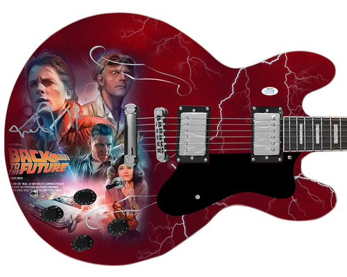 Michael J. Fox Autographed Back To The Future Photo Graphics Guitar