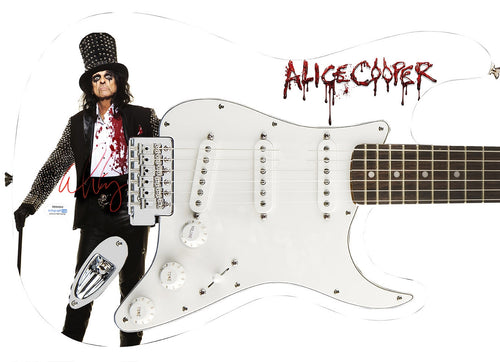 Alice Cooper Autographed Signed Cane Photo Graphics Fender Guitar