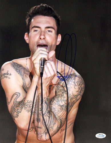 Adam Levine Autographed Signed 11x14 Bare Chest Tattoos Singing Photo