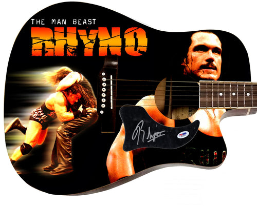 WWE Rhyno Autographed 1/1 Custom Graphics Photo WWF Guitar