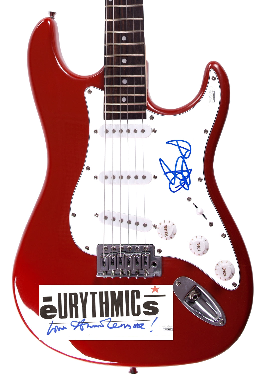 Eurthmics Autographed Signed Red Guitar