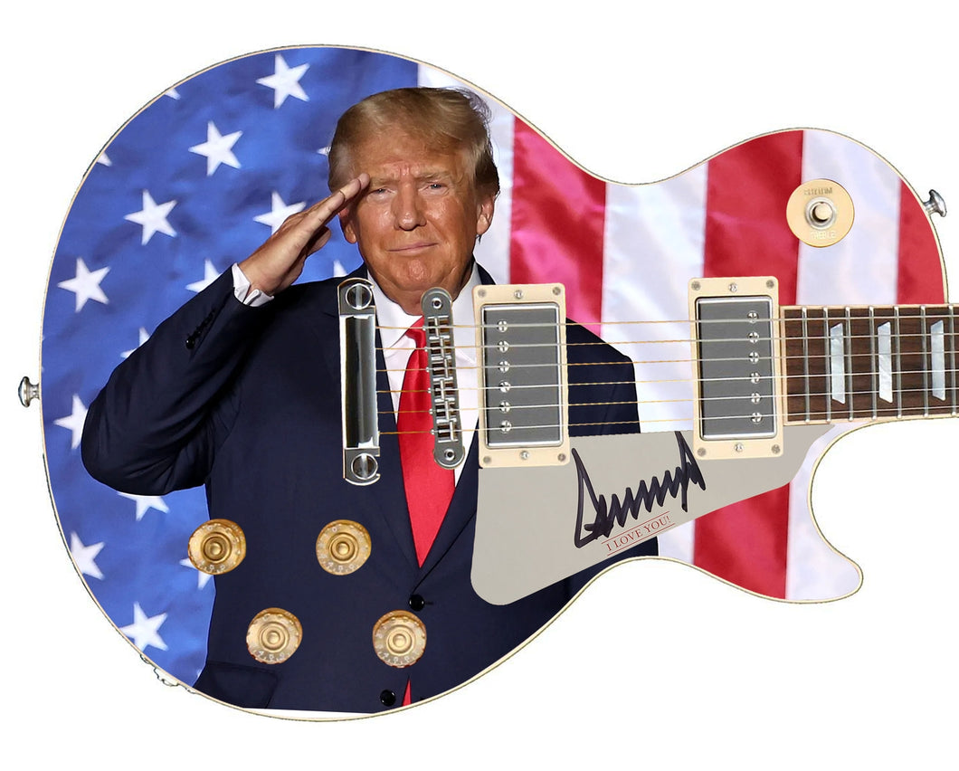 President Donald Trump Autographed USA Flag Salute Custom Graphics Guitar