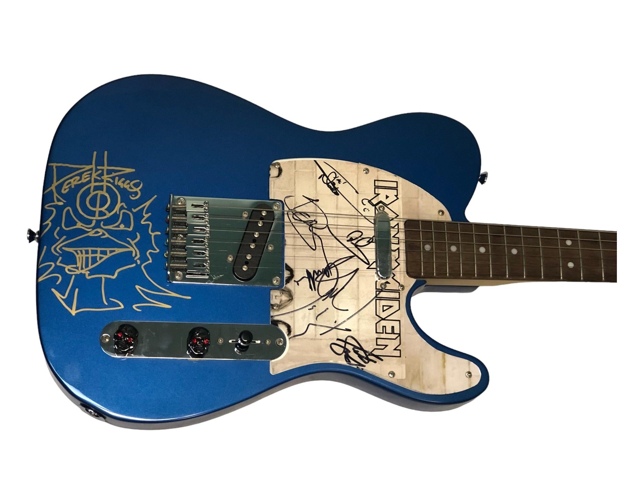 Iron Maiden Autographed Custom Guitar with Derek Riggs Eddie Sketch ...