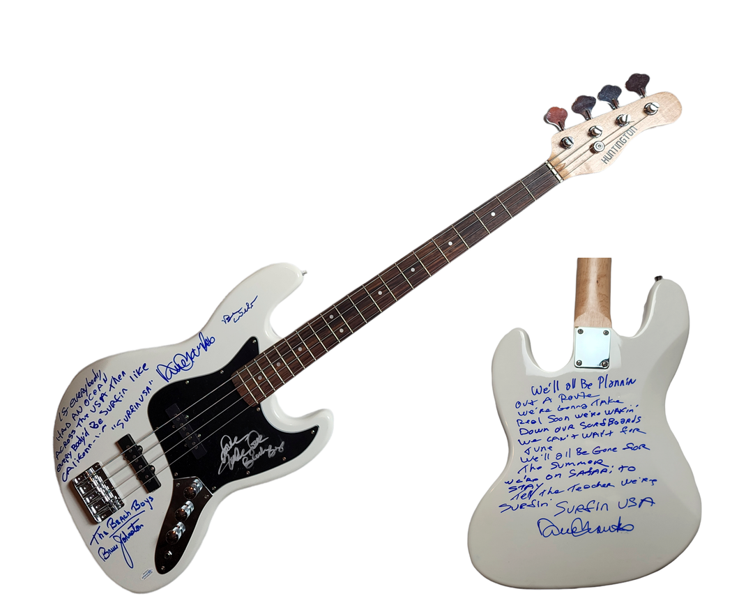 The Beach Boys Autographed Huntington Bass Guitar with Surfin USA Lyrics ACOA
