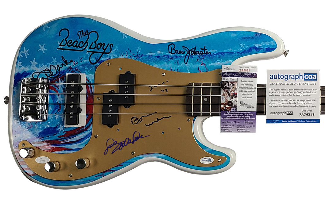 The Beach Boys Autographed Fender Bass Guitar with Surfin USA Lyric ACOA JSA