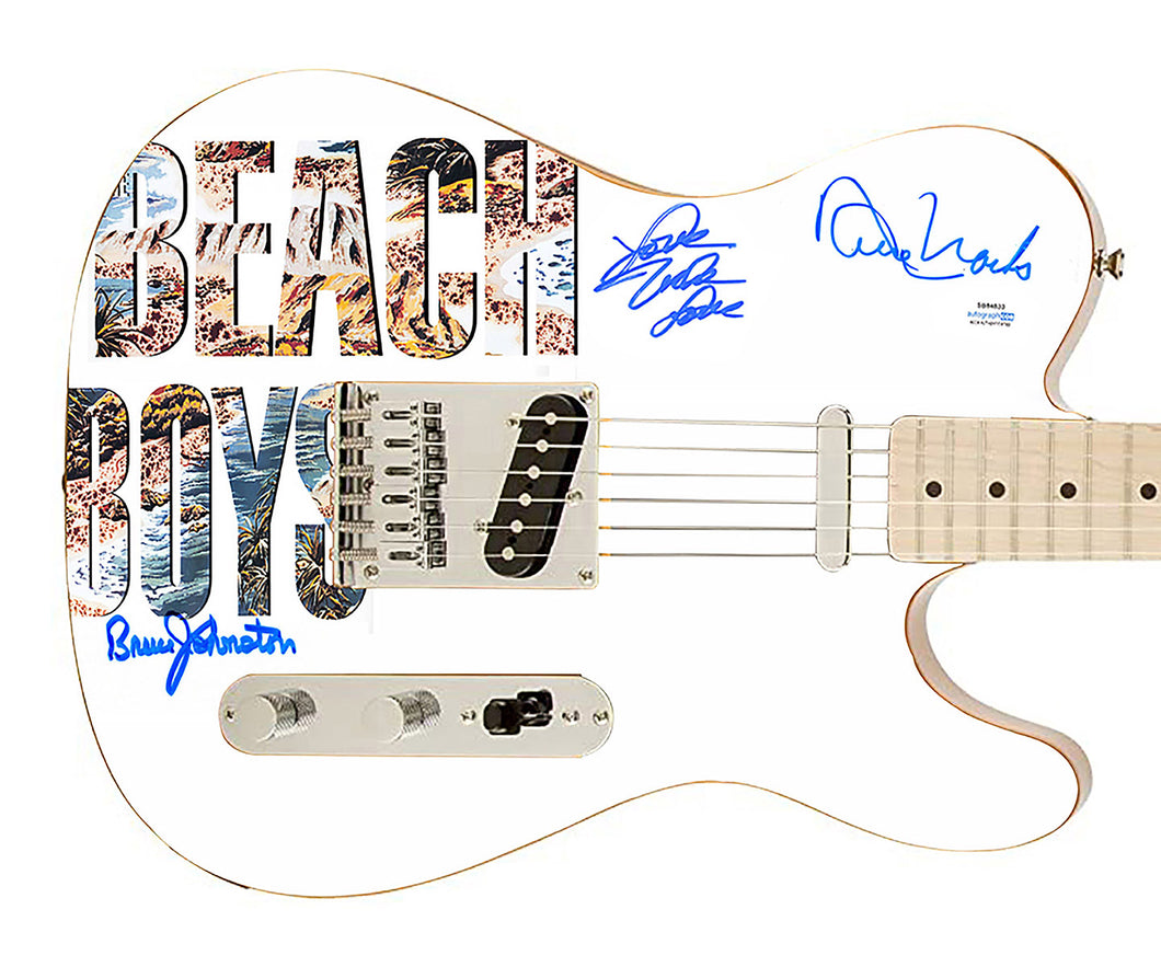 The Beach Boys Signed Beach Logo Photo Graphics Fender Guitar Exact Proof ACOA