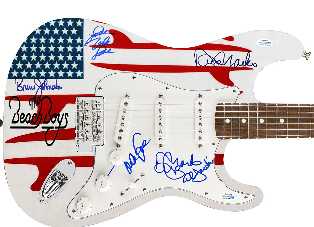 The Beach Boys Signed USA Surfin Graphics Photo Guitar ACOA Exact Proof