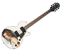 Load image into Gallery viewer, Shania Twain Signed Epiphone &quot;Looks Like We Made It Lyrics&quot; Graphics Guitar
