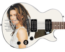 Load image into Gallery viewer, Shania Twain Signed Epiphone &quot;Looks Like We Made It Lyrics&quot; Graphics Guitar
