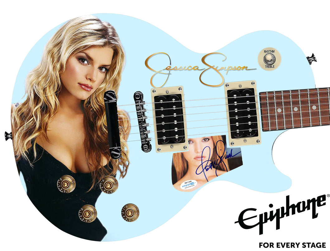 Jessica Simpson Epiphone Signed Custom Photo Graphics Guitar ACOA