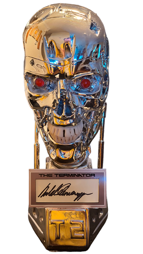Arnold Schwarzenegger Signed T2 T800 1:1 Endoskeleton Skull Bust Statue LED Eyes