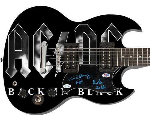 Angus Young AC/DC Signed w Lyrics Custom Graphics Back In Black Epiphone Guitar