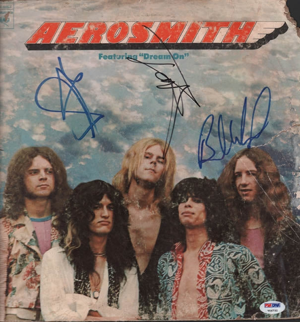 Aerosmith Autographed X3 Steven Tyler Dream On Album Cover