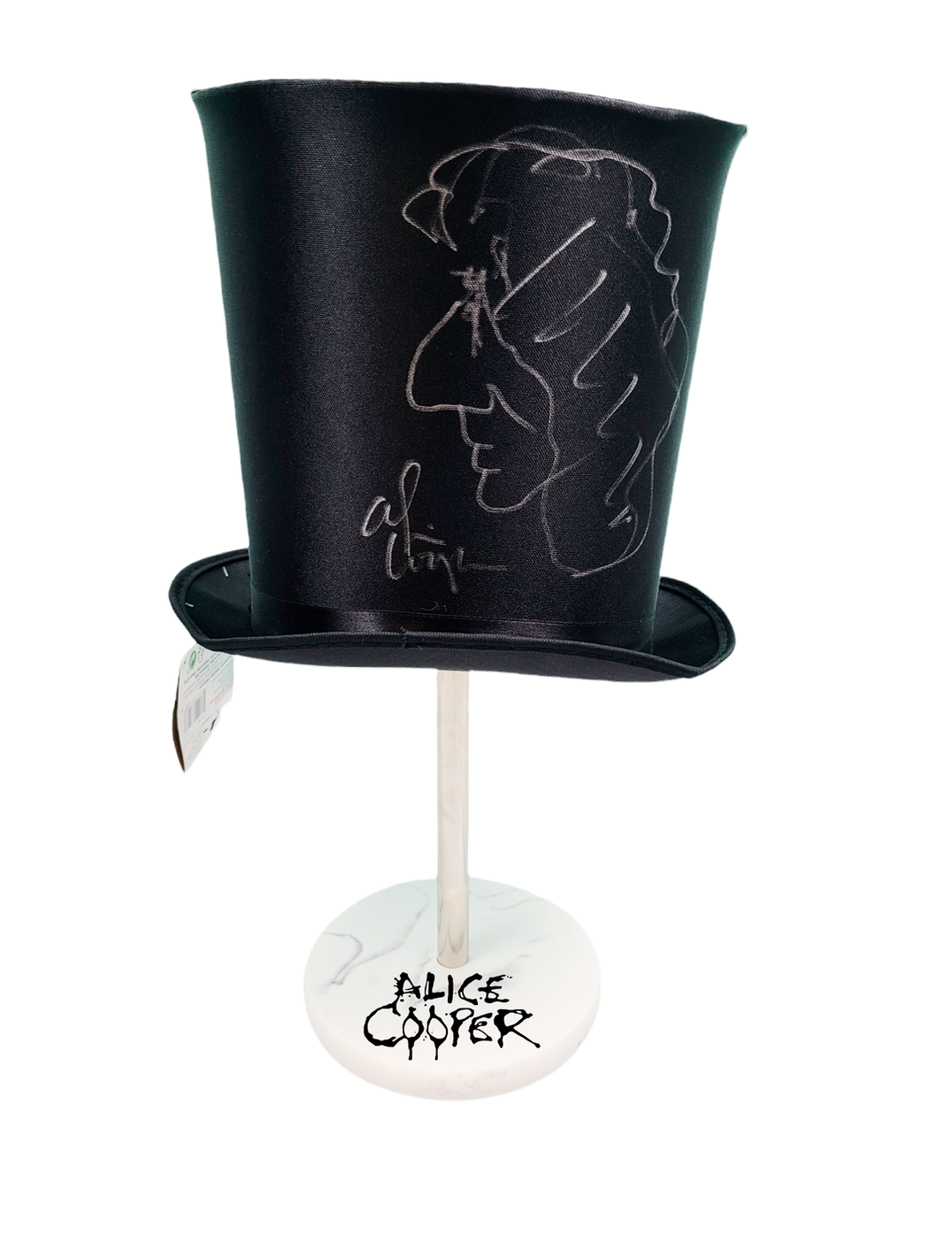 Alice Cooper Signed Tophat Full Sketch & Display Stand Exact Video Proof