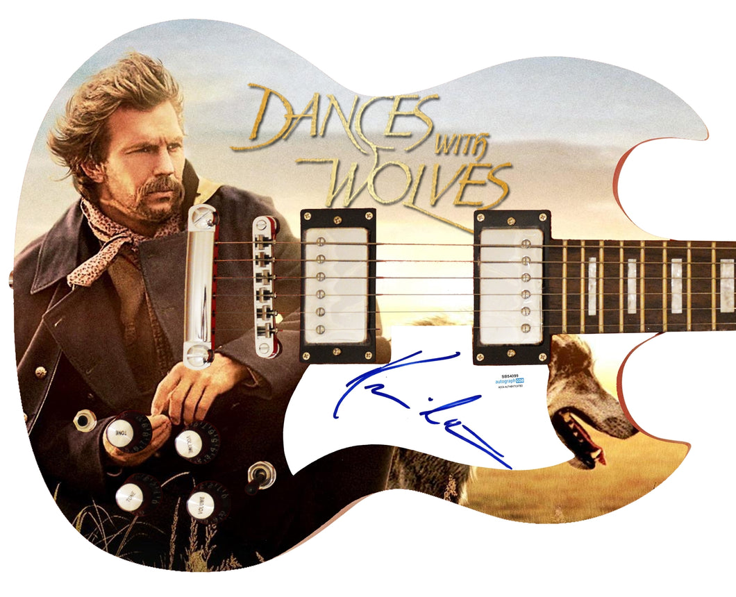 Kevin Costner Autographed Dances With Wolves Photo Graphics Guitar