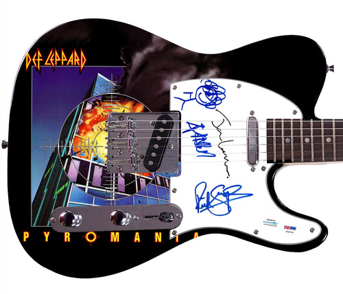 Def Leppard Autographed w Sketch Signed 1/1 Custom Photo Graphics Guitar