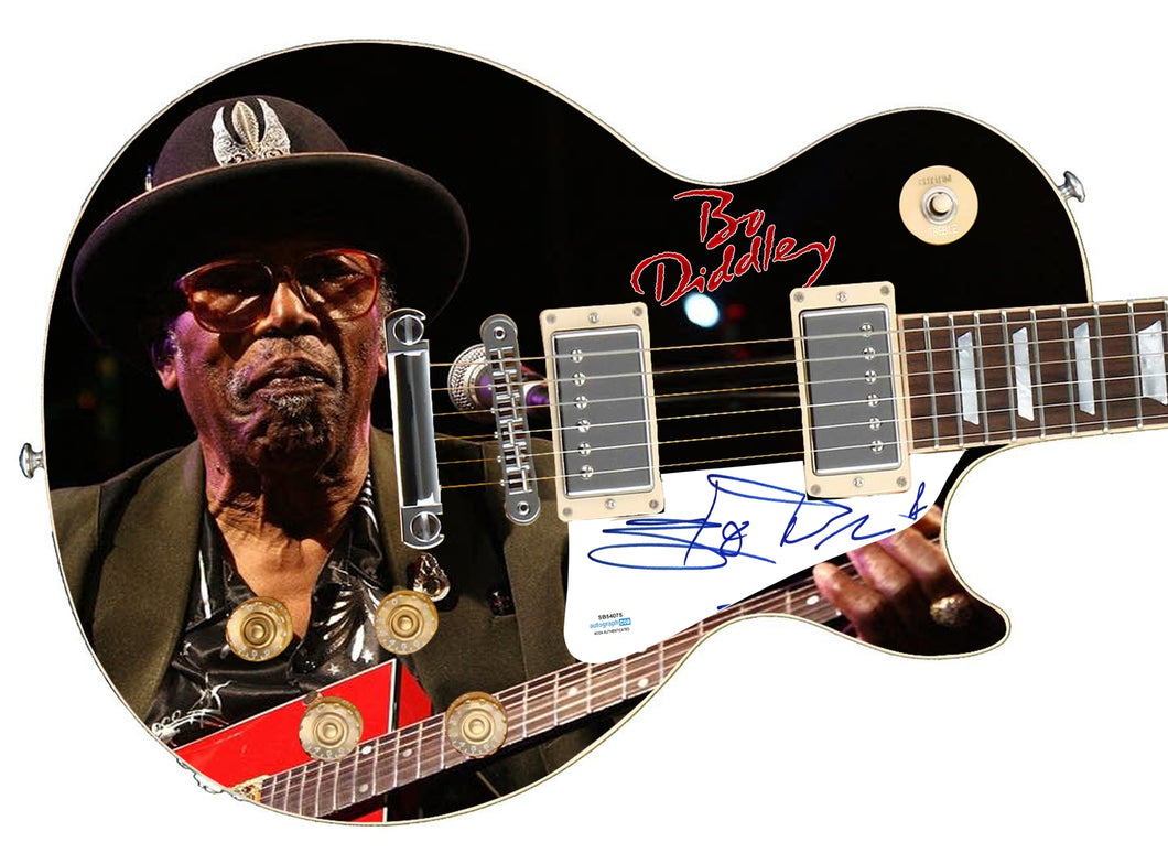 Bo Diddley Autographed Custom Graphics 1/1 Photo Guitar