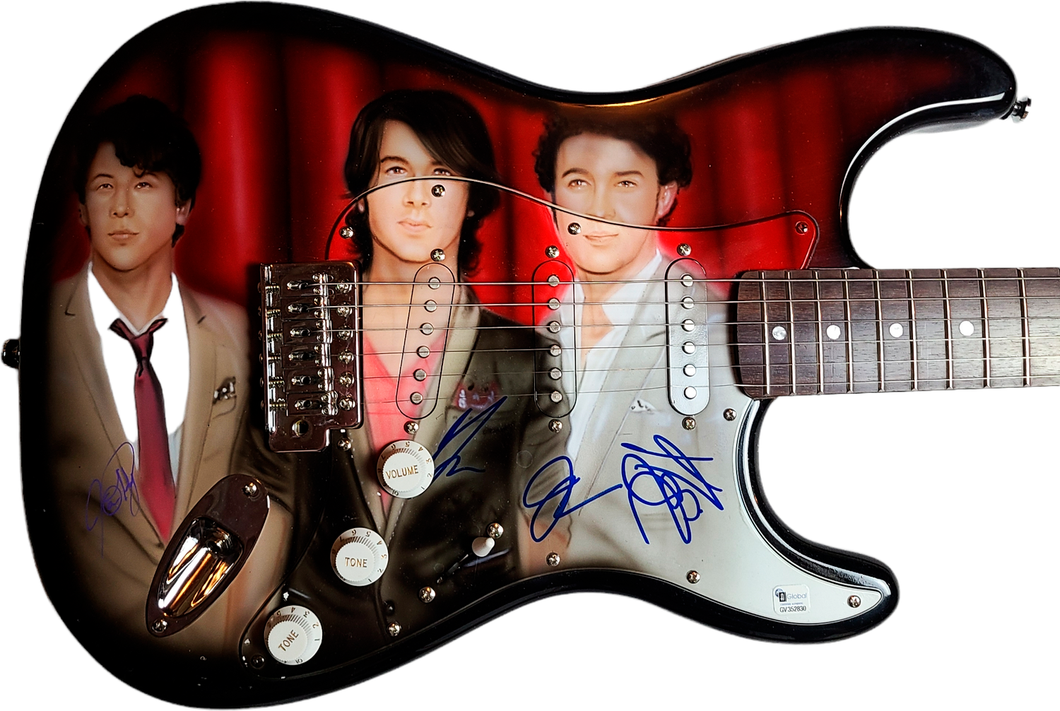 The Jonas Brothers Autographed Hand Airbrushed Painting Fender Guitar