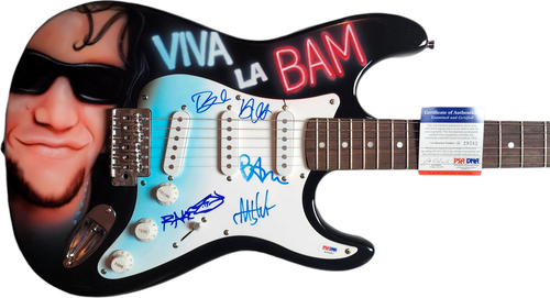 Viva La Bam Cast Bam Margera Autographed Signed Hand Airbrushed Painting Guitar