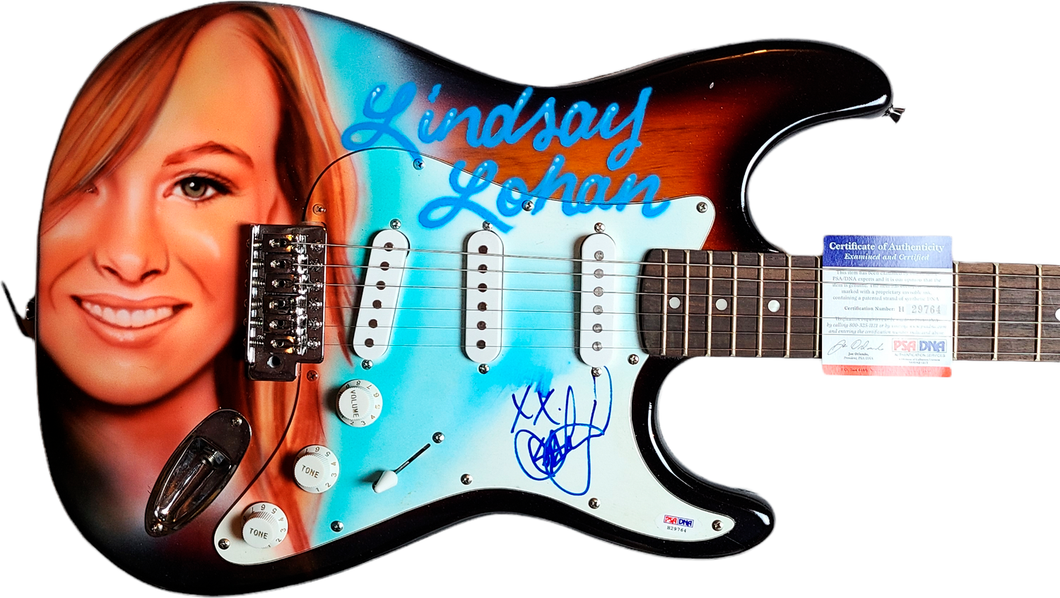 Lindsay Lohan Autographed Signed Hand Airbrushed Painting Guitar