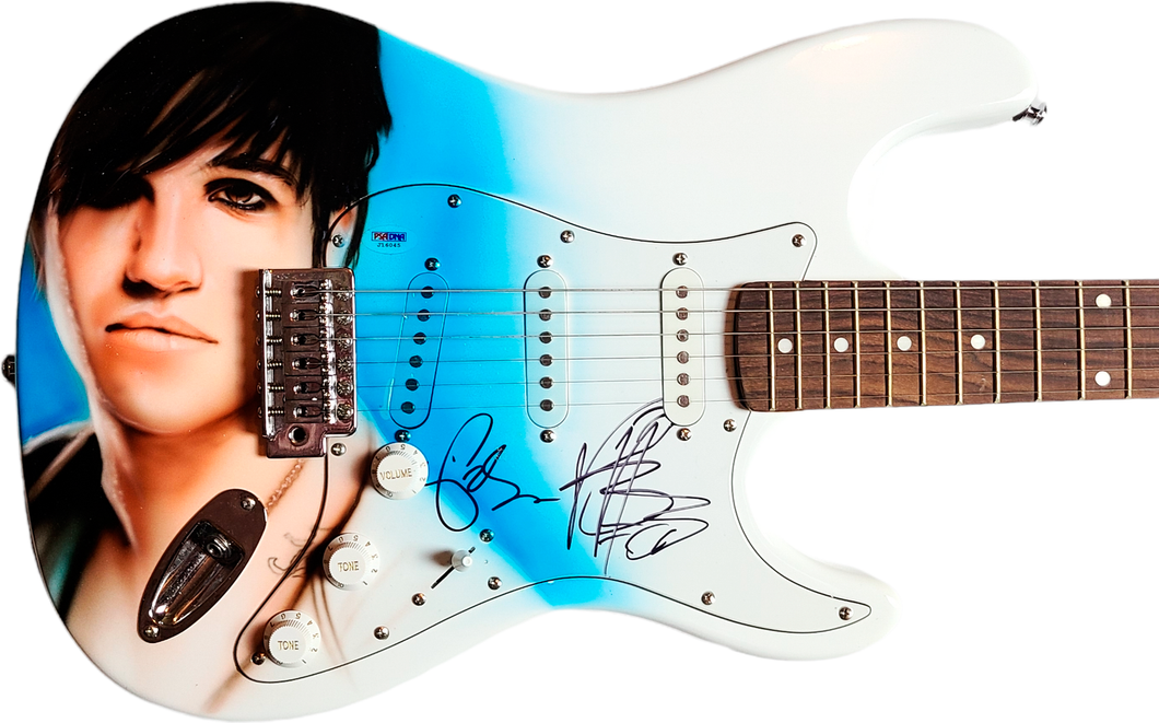 Fall Out Boy Pete Wentz Plus Signed Hand Airbrushed Guitar UACC AFTAL RACC