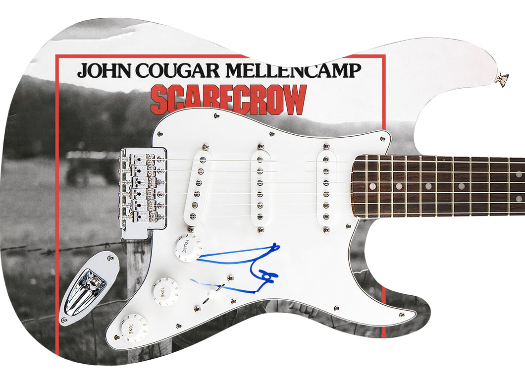 John Cougar Mellencamp Signed Scarecrow Album Lp Graphics Guitar