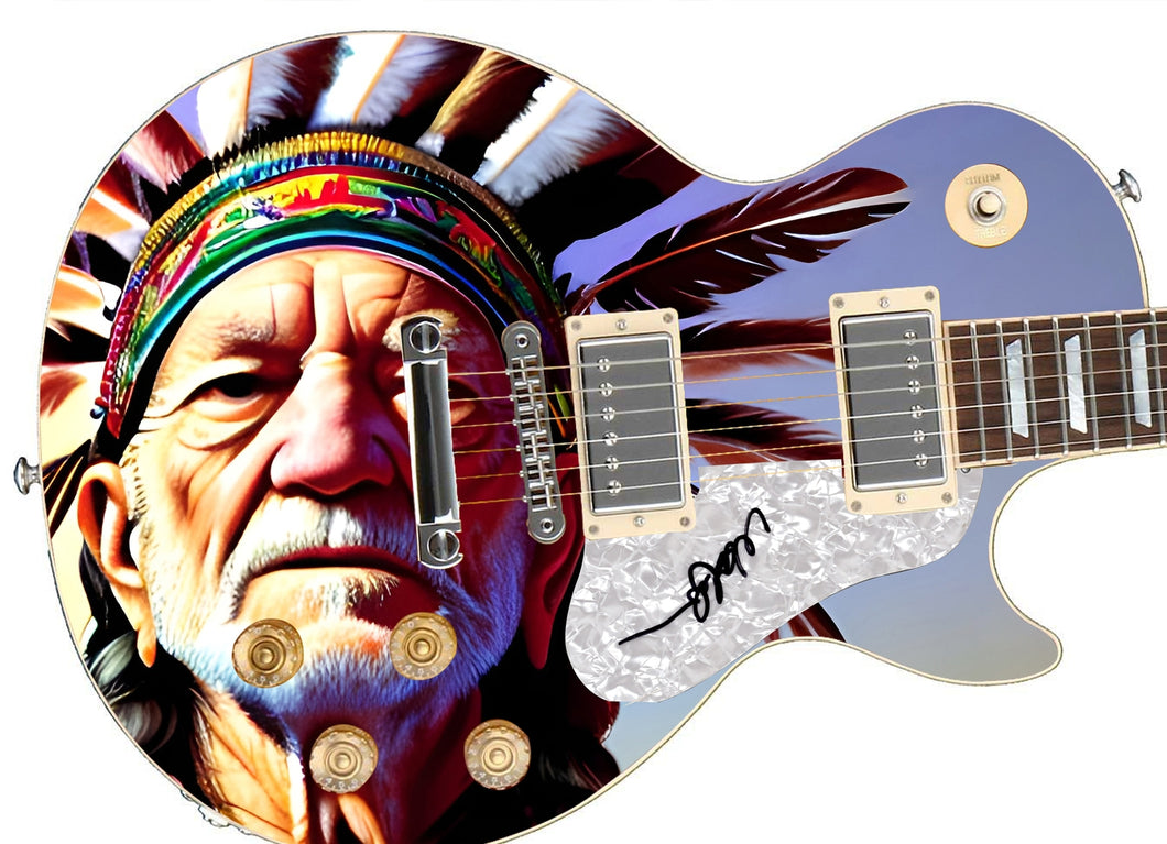 Willie Nelson Autographed 1/1 Amazing Artistic Guitar - Custom Graphics – JSA