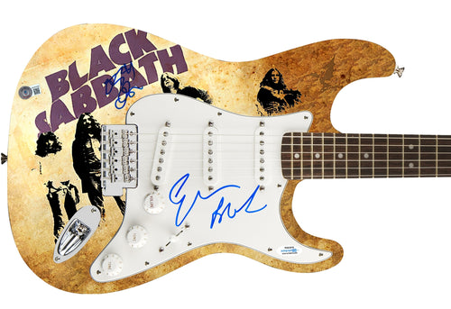 Black Sabbath Ozzy Osbourne Geezer Butler Signed Graphics Guitar BAS Witness