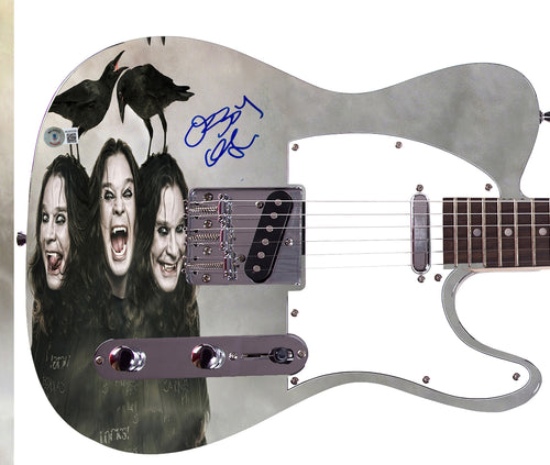 Black Sabbath Ozzy Osbourne Autographed Signed Graphics Photo Guitar BAS Witness