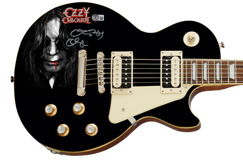 Ozzy Osbourne Autographed Les Paul Epiphone Graphics Photo Guitar BAS Witness