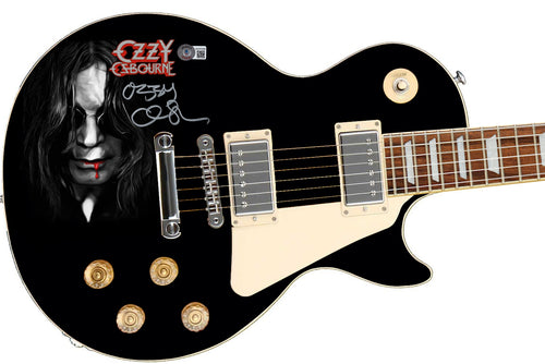 Ozzy Osbourne Autographed Les Paul Epiphone Graphics Photo Guitar BAS Witness