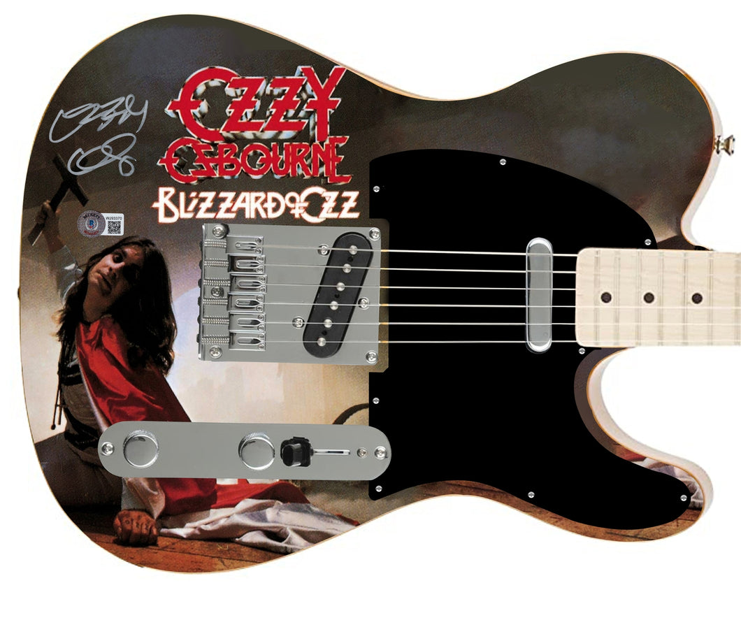 Ozzy Osbourne Signed Fender Blizzard Of Ozz Graphics Photo Guitar BAS Witness