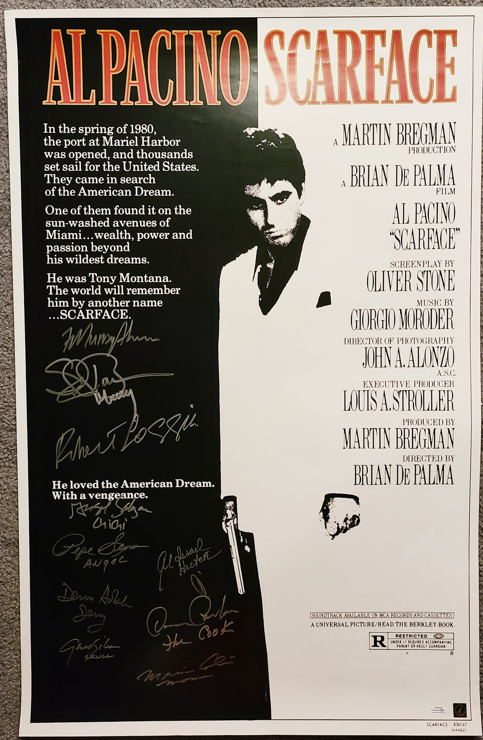 Scarface Cast (11) Al Pacino Plus Autographed Signed Full Size Poster