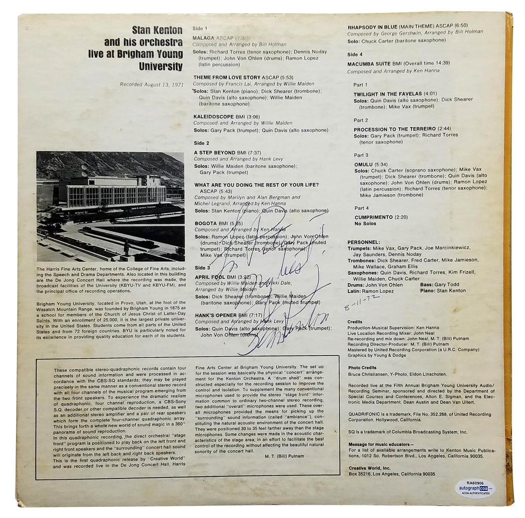 Stan Kenton Autographed Signed Creative World Jazz LP