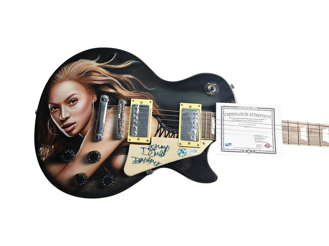 Beyonce Autographed Vintage Signature Rare Hand Airbrushed Guitar