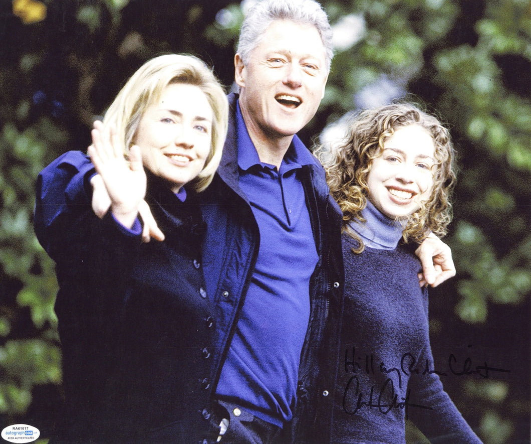 Hillary & Chelsea Clinton Autographed 12x18 Photo w Bill