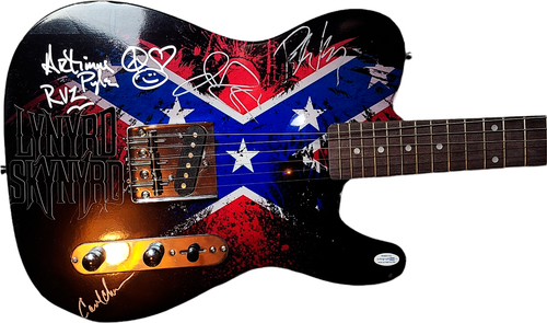 Lynyrd Skynyrd Autographed Signed Flag Graphics Guitar AFTAL UACC