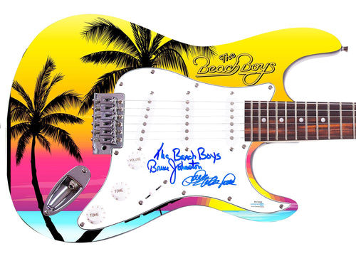 Beach Boys Mike Love Bruce Johnston Signed Graphics Photo Guitar Palm Trees