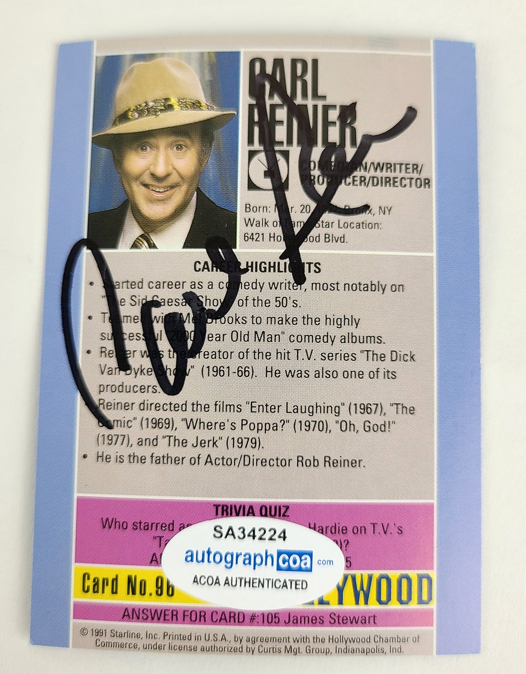 Carl Reiner Autographed Starline Hollywood Collectors Trading Card