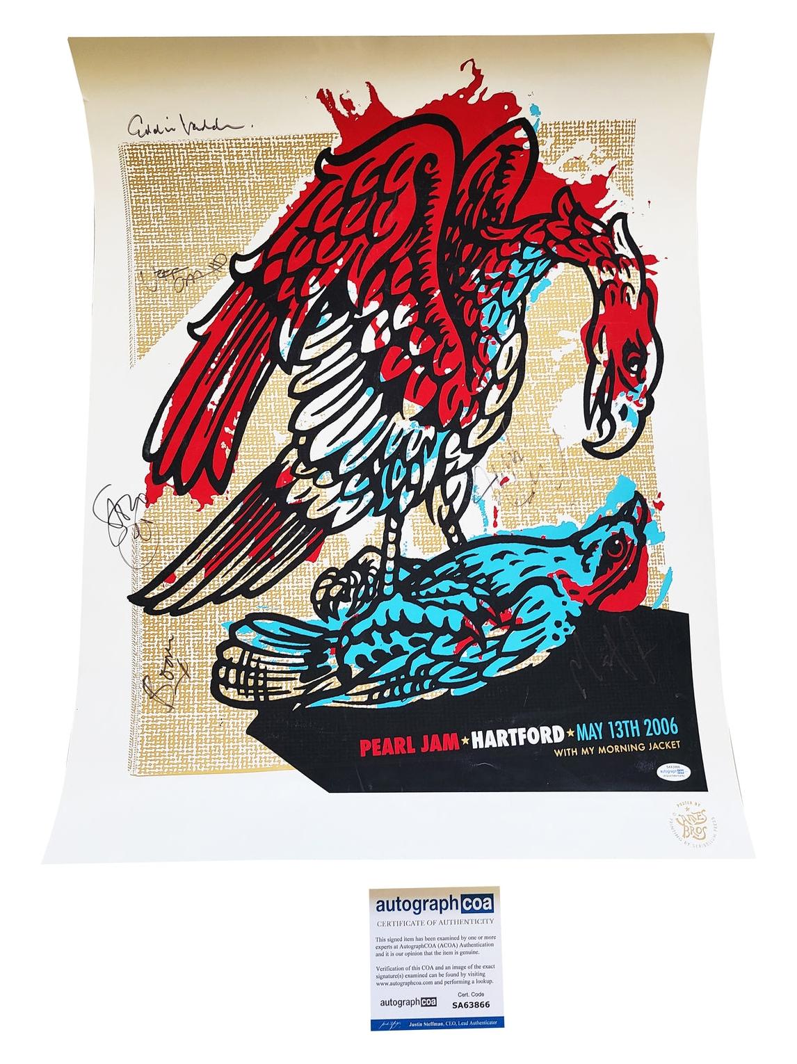 Pearl Jam Autographed Signed 20x26 Hartford, CT Poster – Autograph