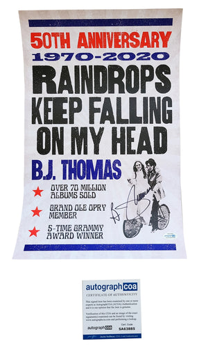 B.J. Thomas Autographed Signed 12x18 Raindrops Keep Falling Poster