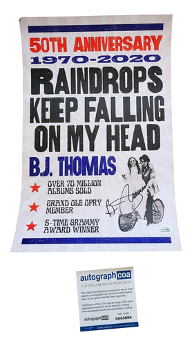 B.J. Thomas Autographed Signed 12x18 Raindrops Keep Falling Poster