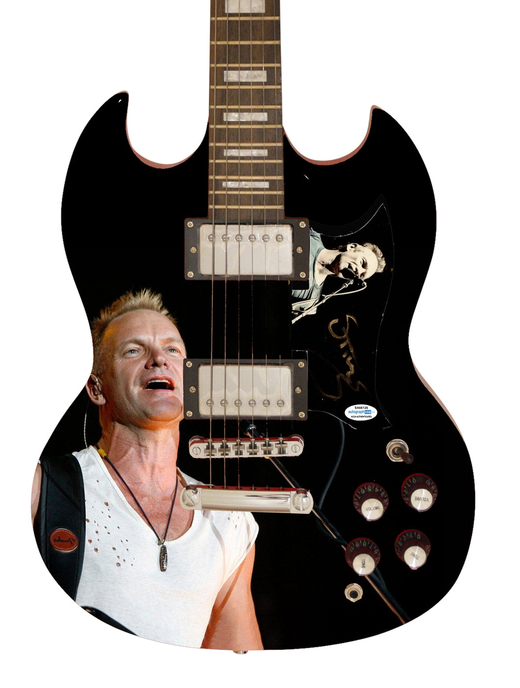 Sting Autographed Signed Photo Graphics Guitar ACOA