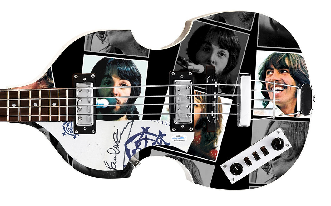 Paul McCartney Beatles Autographed Hofner Bass Photo Graphics Guitar ACOA